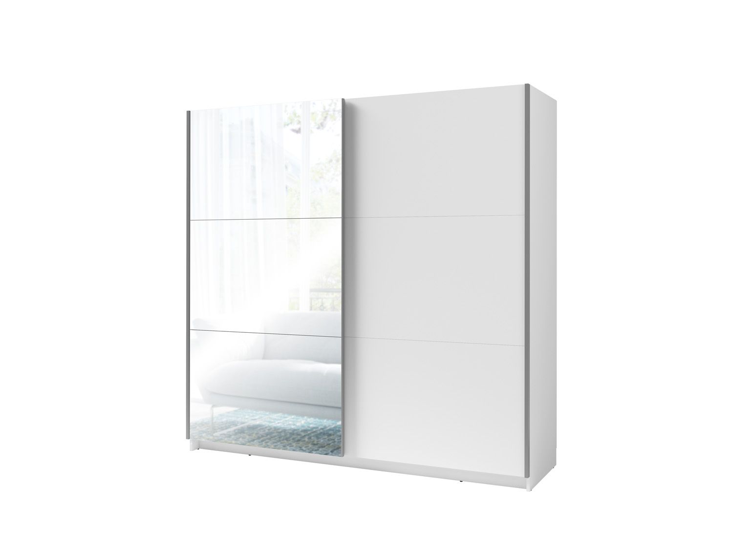 Armadio / guardaroba Lamia ad ante scorrevoli, colore: bianco - Dimensioni: 207 x 150 x 62 cm (A x L x P)