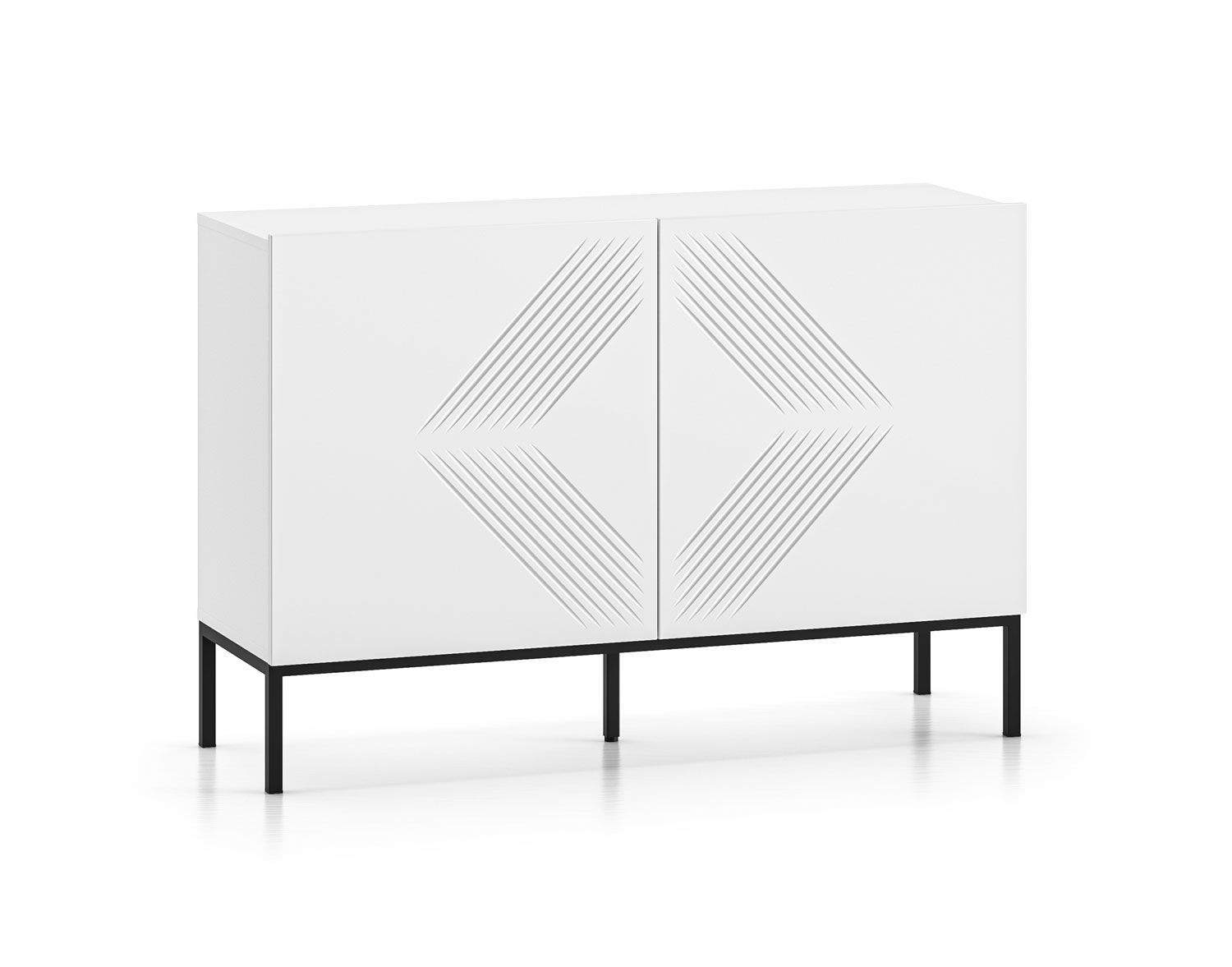 Cassettiera stretta con quattro scomparti Taos 11, molto robusta, colore: bianco opaco, gambe: nere, dimensioni: 77 x 114 x 37 cm, ideale per combinare, per il soggiorno 