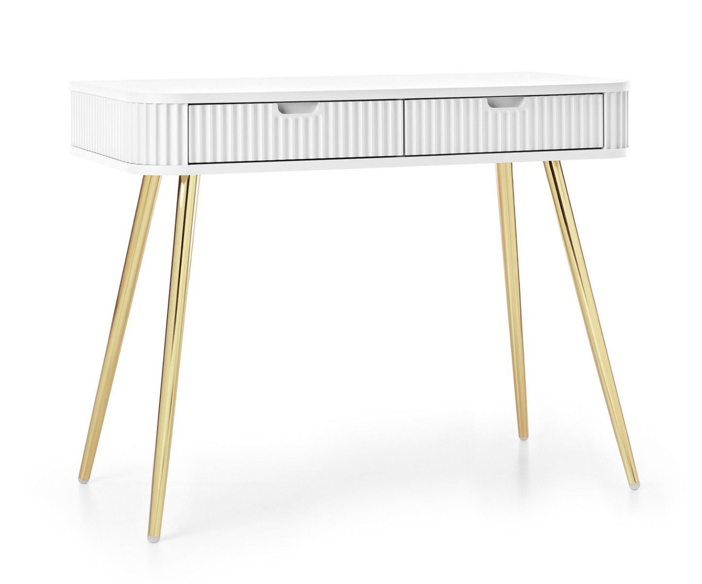 Comodino Makreb 22 bianco, 80 x 103 x 49 cm, gambe in metallo color oro, sistema di chiusura ammortizzata, spogliatoio, camera da letto, ABS, frontali fresati