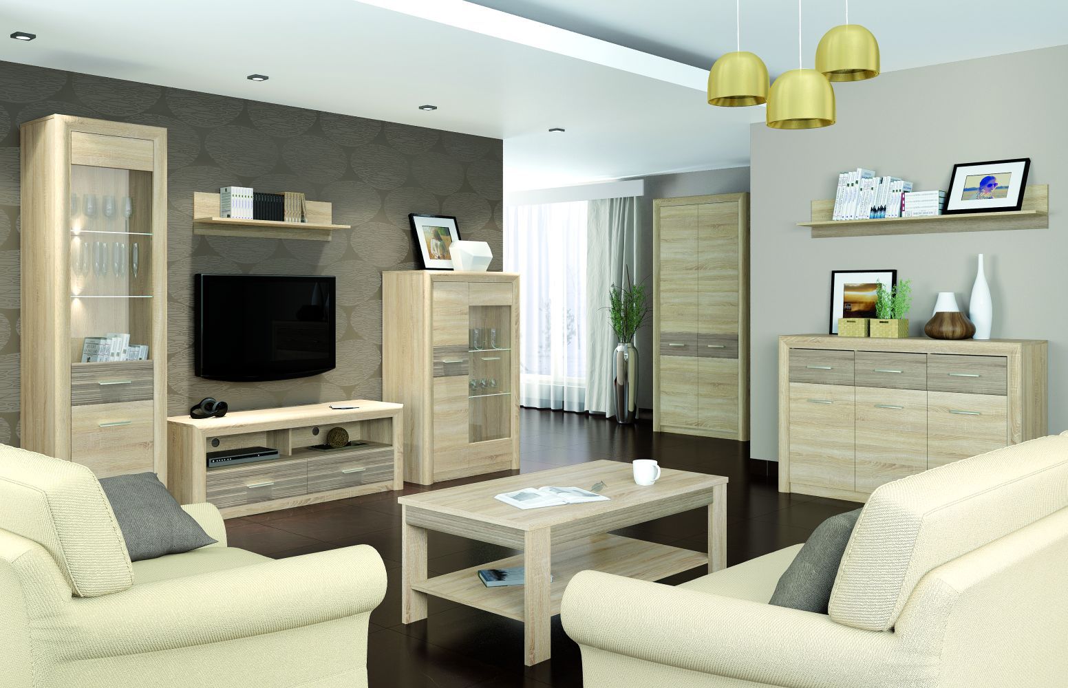 Soggiorno completo - Set A "Mesquite", 8 pezzi, rovere chiaro Sonoma / rovere Sonoma tartufo