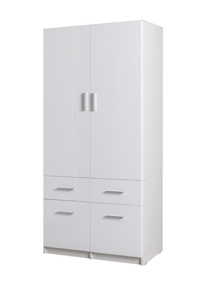 Armadio ad ante battenti "Messini" 03, bianco / bianco lucido - 198 x 92 x 54 cm (h x l x p)