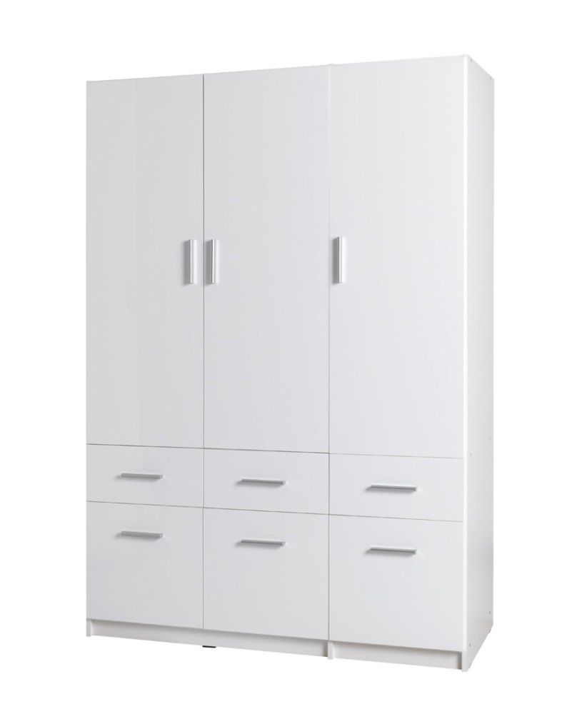 Armadio ad ante battenti "Messini" 04, bianco / bianco lucido - 198 x 136 x 54 cm (h x l x p)