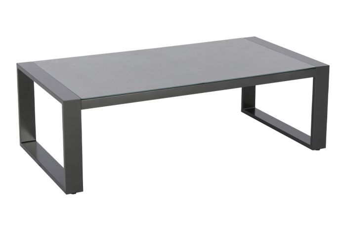 Tavolino in alluminio con piano in vetro Toledo - colore: antracite, lunghezza: 1280 mm, larghezza: 650 mm, altezza: 410 mm