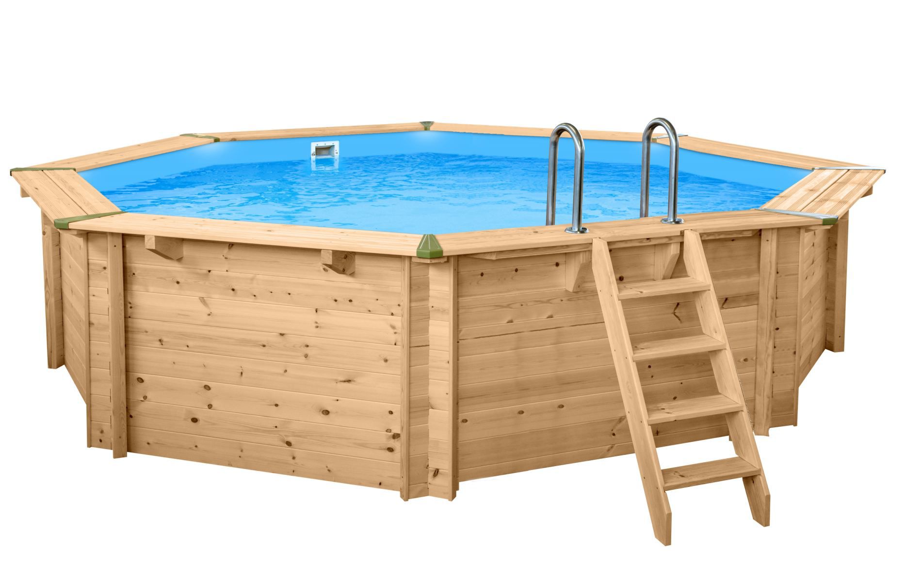 Robuster Holzpool Sunnydream 05, 6,55 x 1,36 Meter, achteckig, inklusive Poolleiter, Poolfolie, Boden- und Wandvlies, Edelstahl-Eckverbindungen