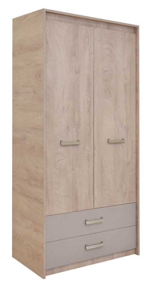 Cameretta - Armadio ad ante battenti Koa 02, rovere / beige - 203 x 96 x 52 cm (h x l x p)