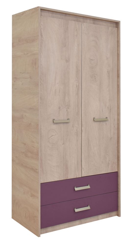 Cameretta - Armadio ad ante battenti Koa 02, rovere / viola - 203 x 96 x 52 cm (h x l x p)