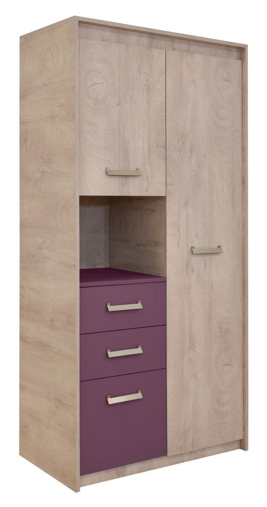 Cameretta - Armadio "Koa" 05, rovere / viola - 203 x 96 x 52 cm (h x l x p)