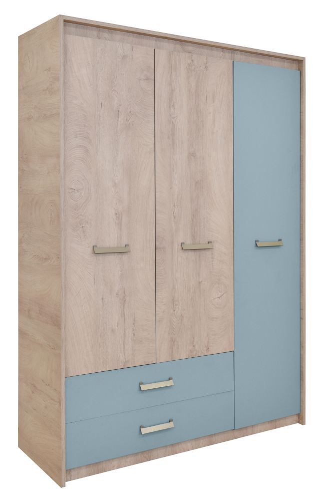 Cameretta - Armadio ad ante battenti "Koa" 03 , rovere / blu - 203 x 142 x 52 cm (h x l x p)