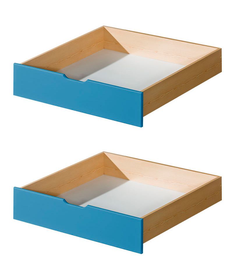 Cassettone estraibile letto "Milo" 30, naturale / blu, pino massello, set 2 pz - 15 x 86 x 78 cm (h x l x p)