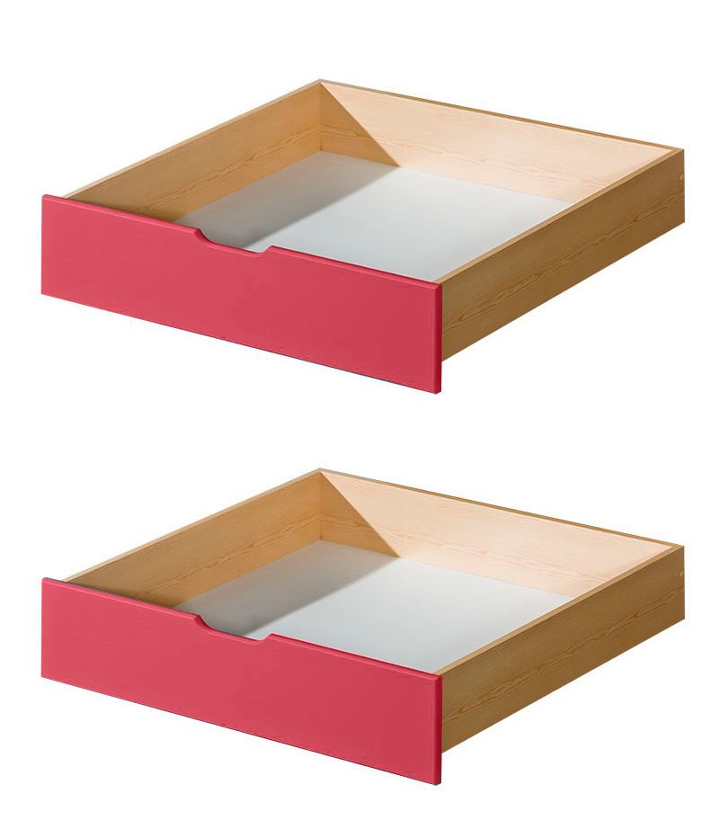 Cassettone estraibile letto "Milo" 30, naturale / rosa, pino massello, set 2 pz - 15 x 86 x 78 cm (h x l x p)