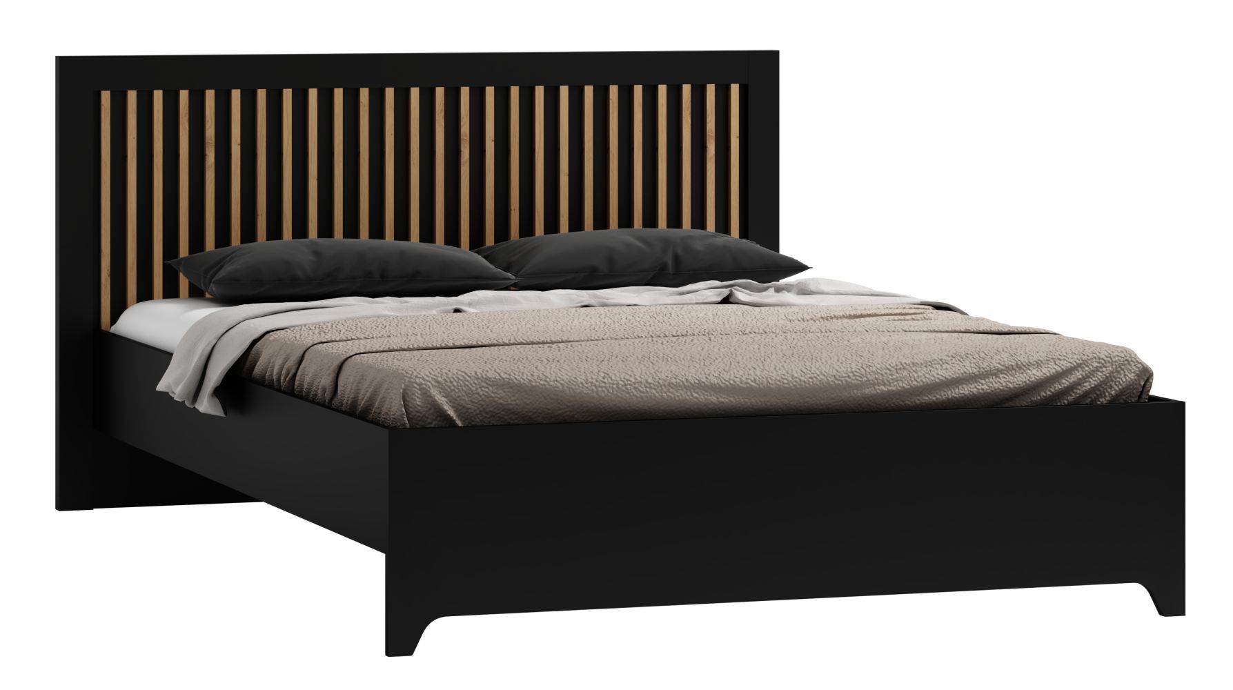 Letto alla francese Cikarang 06, nero / rovere - 140 x 200 cm (l x p)