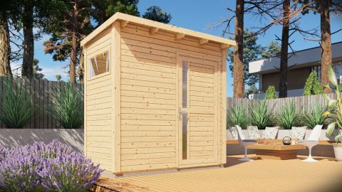 Casetta da giardino prefabbricata con tetto a una falda incl. pavimento e cartone catramato, legno grezzo - 19 mm, SU: 2,60 m²
