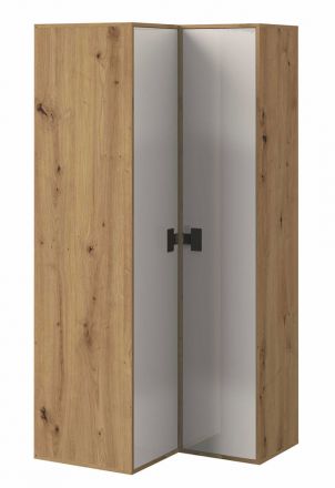 Cameretta - Armadio rettangolare Garian 03, rovere / bianco / grigio, misure: 191 x 80 x 90 cm (h x l x p)