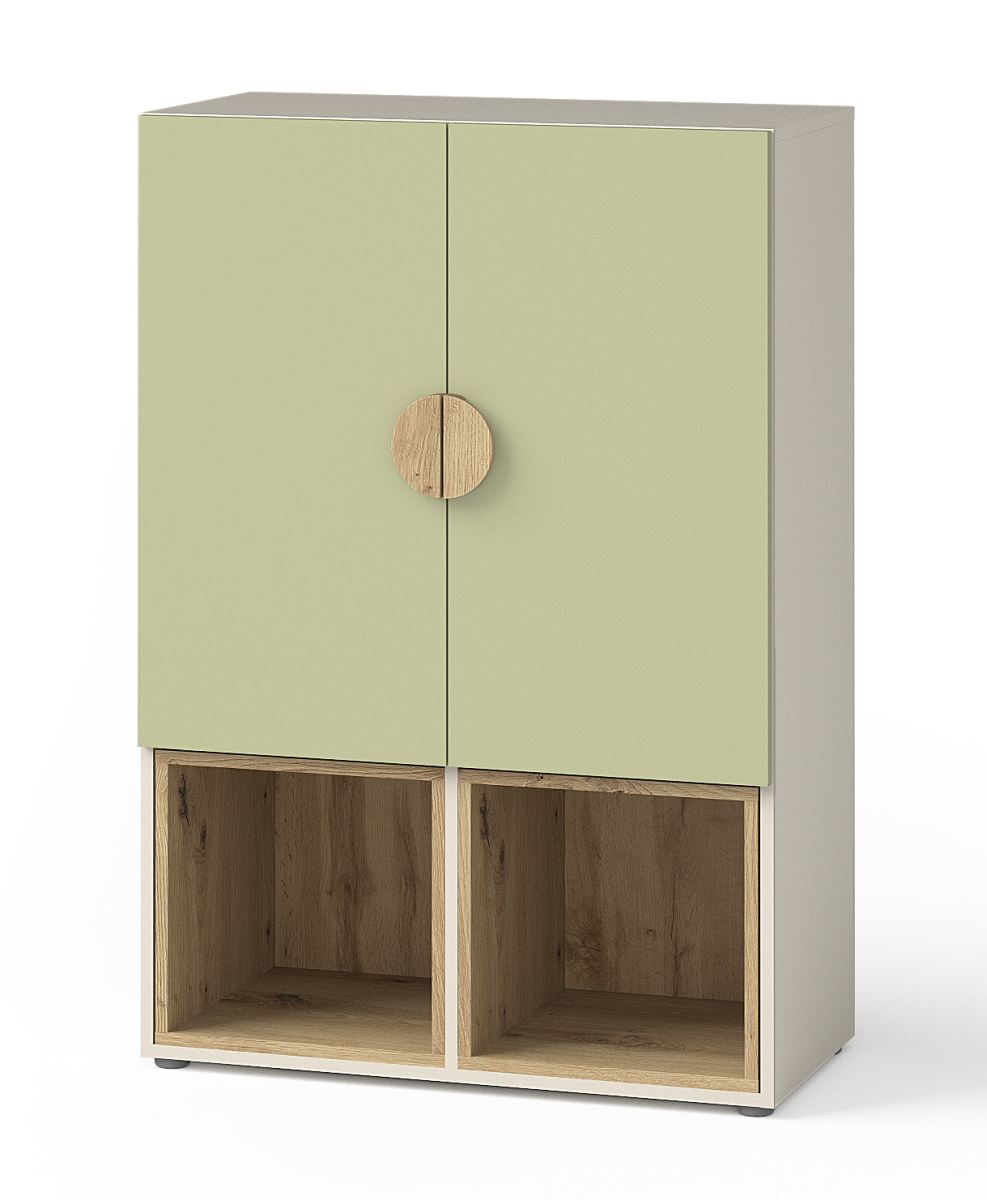 Cassettiera Maräne 06, colore: Beige / Rovere Artigianale / Verde - Dimensioni: 117 x 80 x 40 cm (A x L x P)