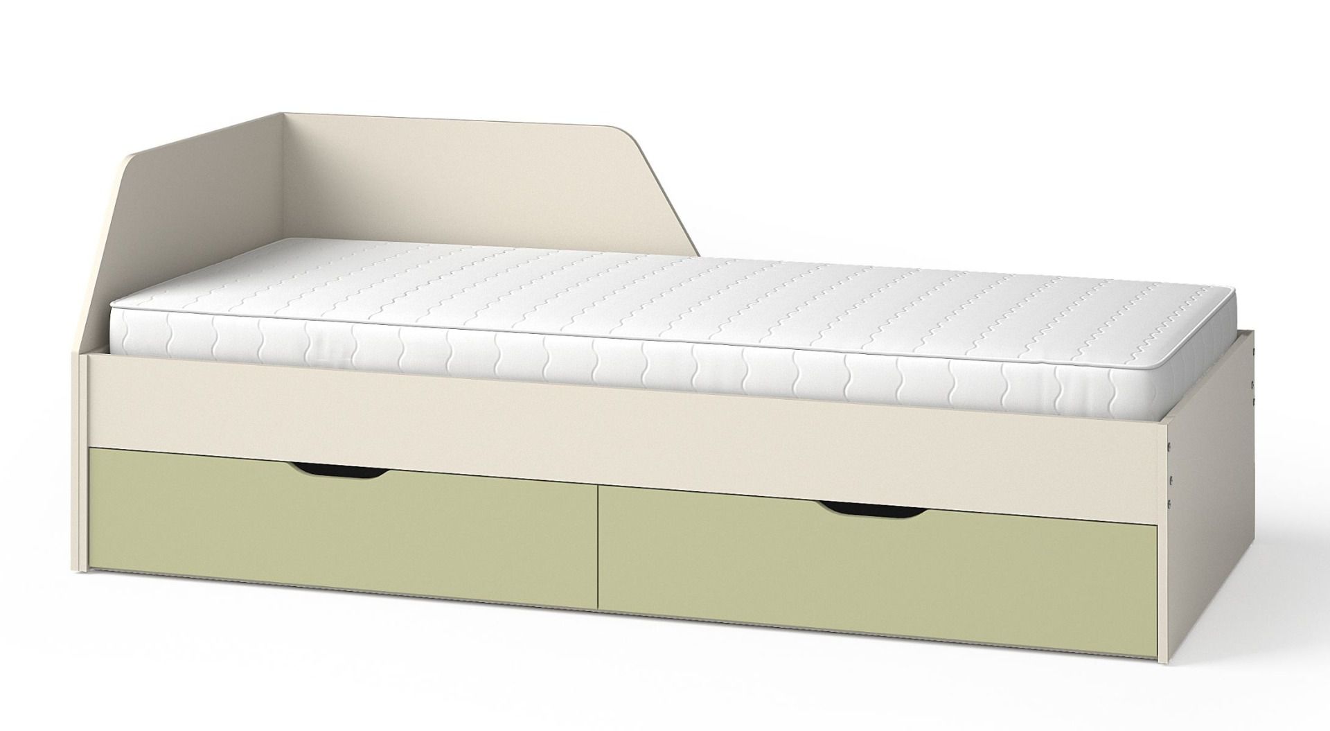 Letto singolo / letto per ospiti con 2 cassetti Maräne 09, Colore: Beige / Verde - Dimensioni del letto: 90 x 200 cm (L x L)