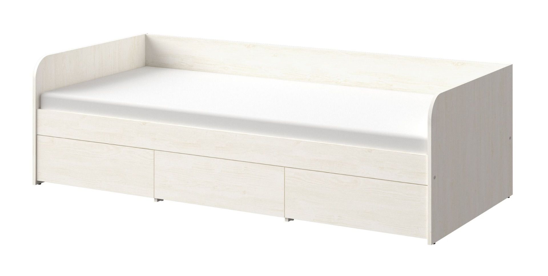 Letto singolo / letto per ospiti con 3 cassetti Schleie 04, colore: bianco pino - superficie di appoggio: 90 x 200 cm (L x L)