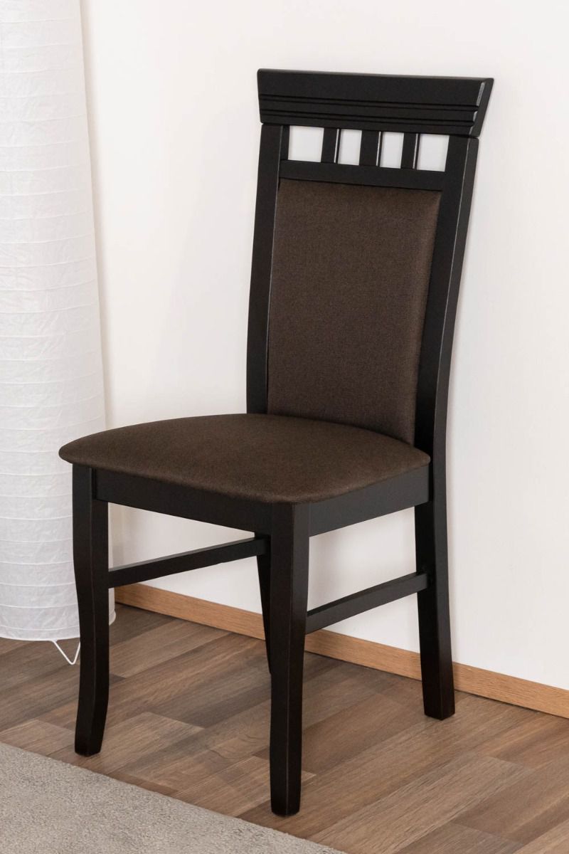 Sedia moderna in faggio massiccio color noce Junco 249, sedile imbottito marrone, 98 x 48 x 50 cm, molto stabile