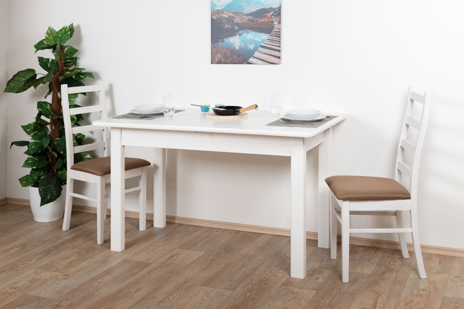 Tavolo allungabile in pino massiccio naturale massiccio, laccato bianco Junco 236E (rettangolare) - misure 75 x 140 / 210 cm