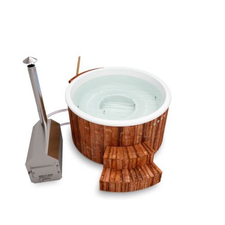 Vasca da bagno per esterni 01 in legno termotrattato, vasca: bianca, diametro interno: 180 cm