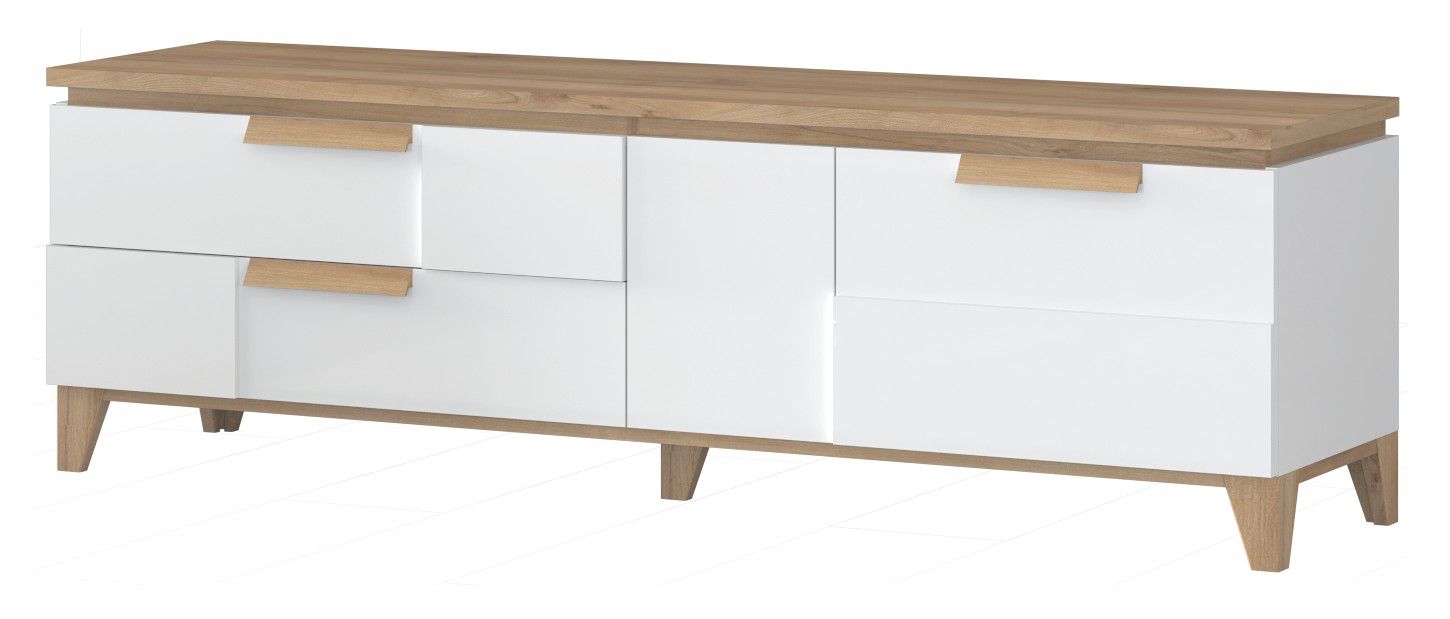 Mobile TV "Safotu" 01, bianco lucido / noce - 56 x 180 x 46 cm (h x l x p)