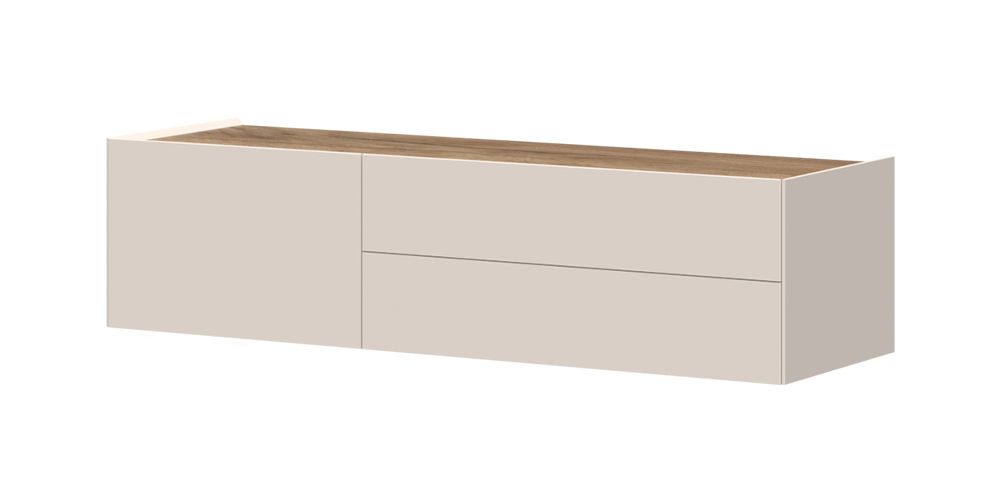 Mobile TV sospeso Asau 03, colore: cashmere / rovere scuro - Dimensioni: 37 x 148 x 47 cm (A x L x P)