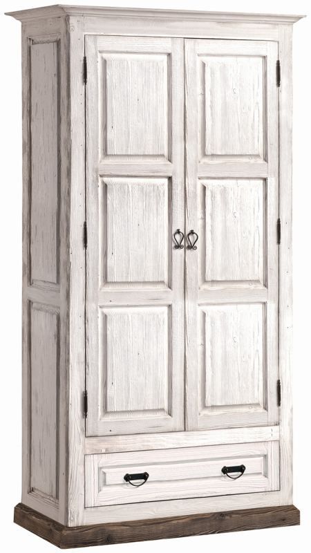 Armadio "Kilkis" in pino, bianco invecchiato 34 - 204 x 104 x 56 cm (h x l x p)