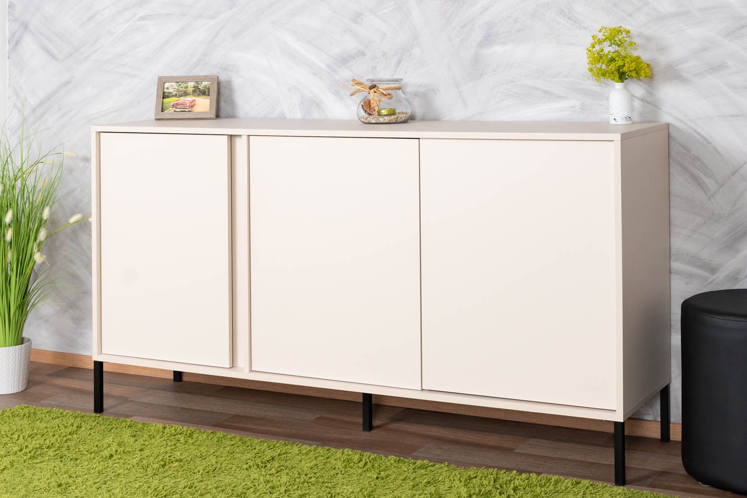 Cassettiera semplice con sei scomparti Zaghouan 06, colore: Beige - Dimensioni: 81,5 x 153 x 39,5 cm (A x L x P)