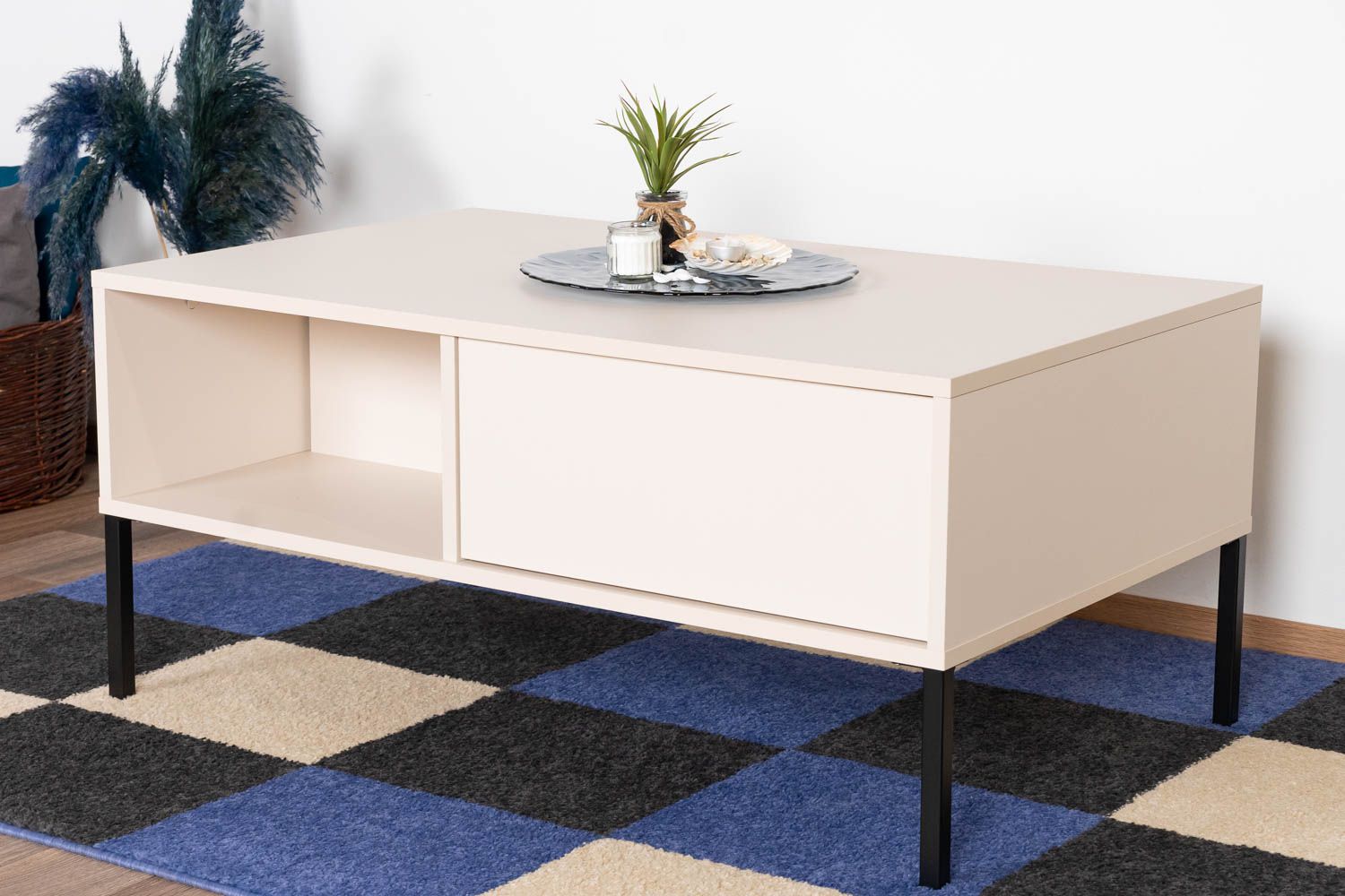 Tavolino semplice con un cassetto Zaghouan 11, colore: Beige - Dimensioni: 44,5 x 96,9 x 60 cm (A x L x P)