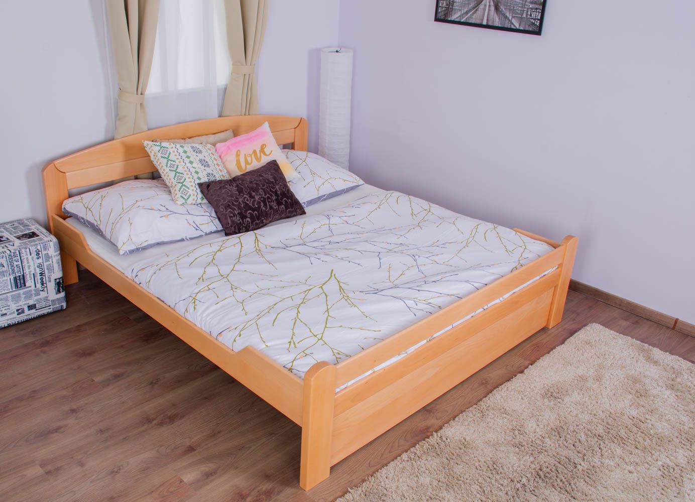 Letto king size "Easy Premium Line" K5 in faggio massello naturale, incl. 1 pannello laterale, 180 x 200 cm