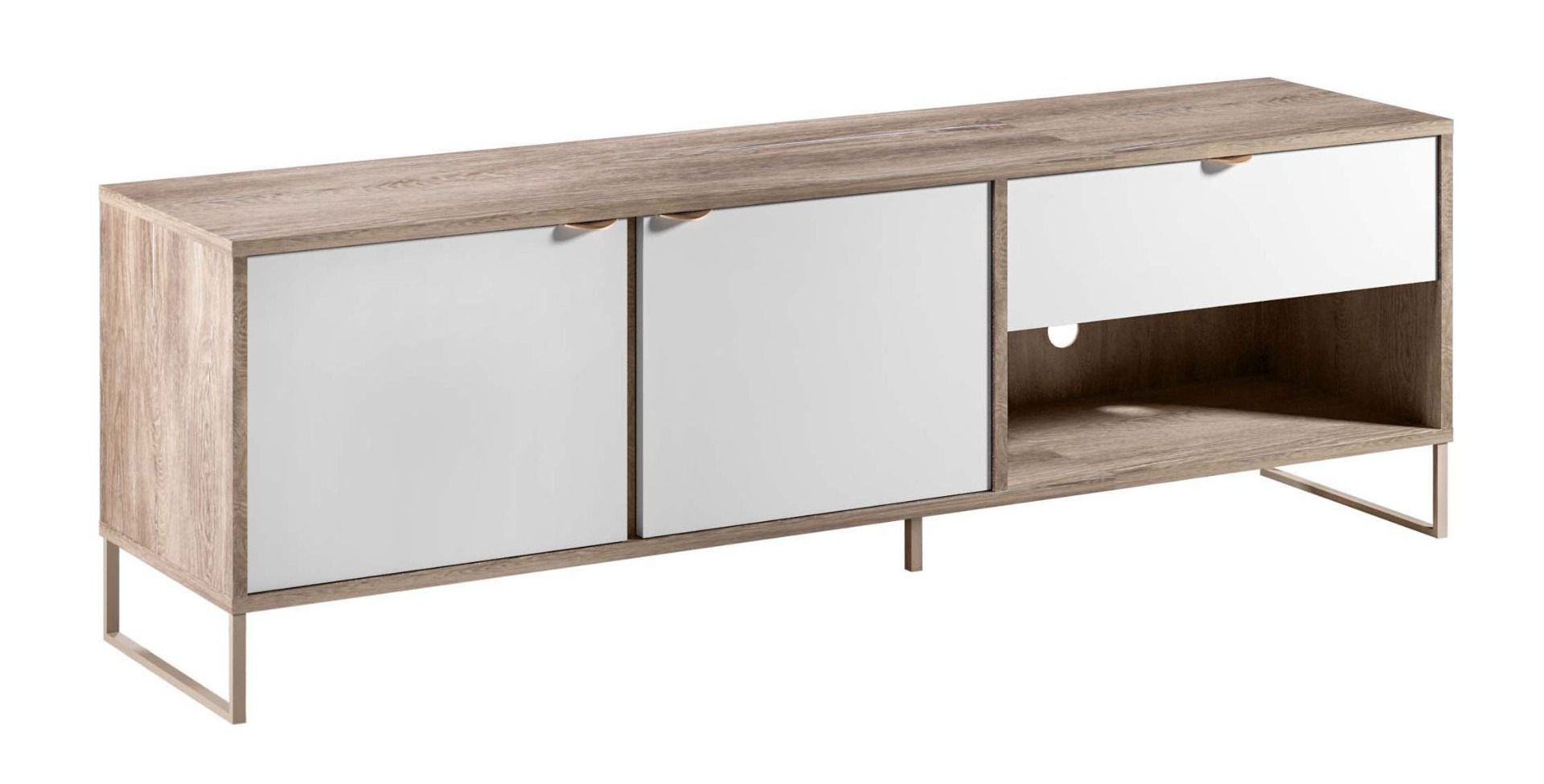 Mobile TV Albondon 07, colore: rovere / bianco lucido - Dimensioni: 54 x 173 x 40 cm (H x L x P)