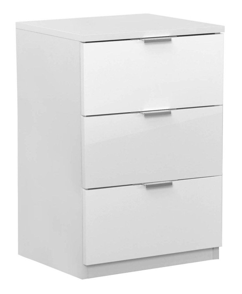 Comodino "Sabadell" 21, bianco / bianco lucido - 67 x 45 x 38 cm (h x l x p)