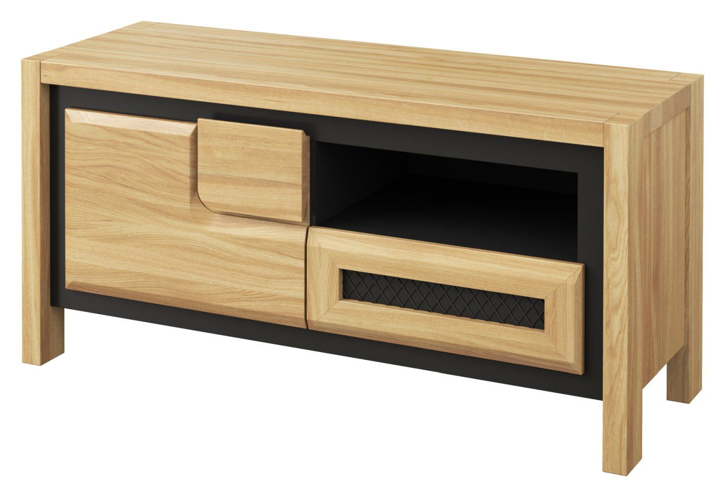 Mobile TV Skradin 11, rovere / nero, parzialmente massello - 55 x 112 x 43 cm (h x l x p)