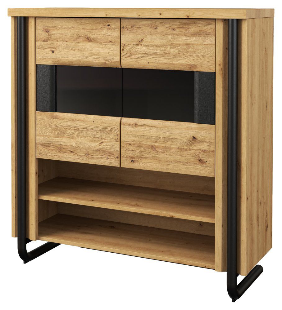 Mobile bar Ogulin 09, rovere / nero, parzialmente massello - misure: 126 x 119 x 45 cm (h x l x p)