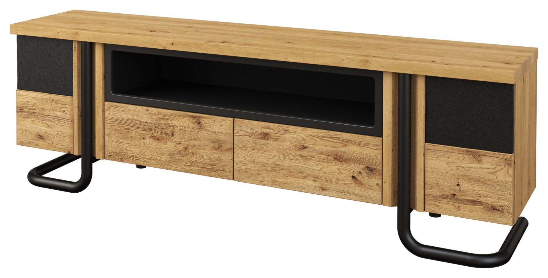 Mobile TV "Ogulin" 16, rovere / nero, parzialmente massello - 63 x 197 x 45 cm (h x l x p)