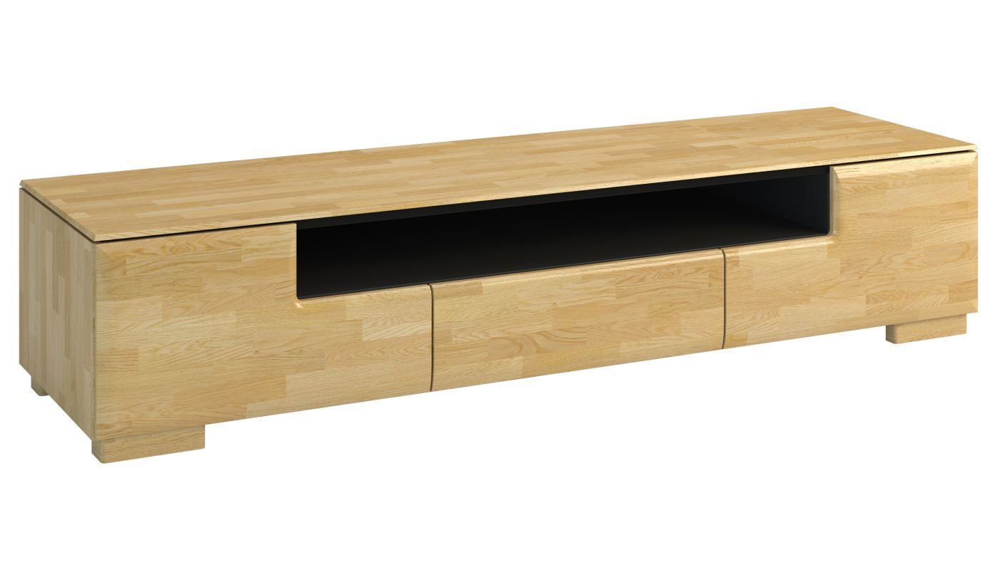 Mobile TV "Lipik" 12, rovere / nero, parzialmente massello - 38 x 182 x 50 cm (h x l x p)