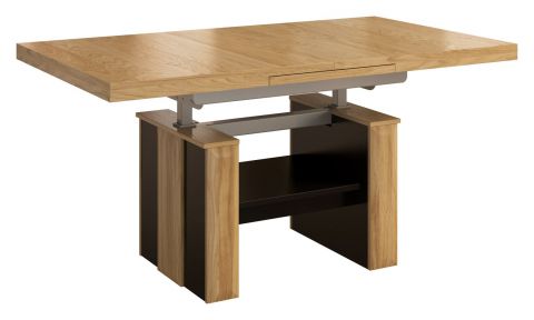 Tavolino regolabile in altezza "Belica" 09, rovere naturale / nero, parzialmente massello - misure: 61 - 79 x 130 - 170 x 80 cm (h x l x p)