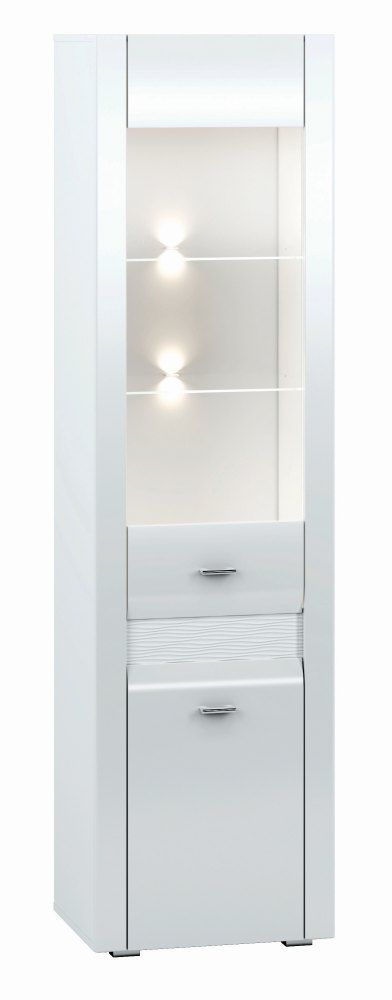 Vetrinetta "Heber" 03, bianco / bianco lucido - 201 x 55 x 42 cm (h x l x p), 2 ante e 6 scomparti