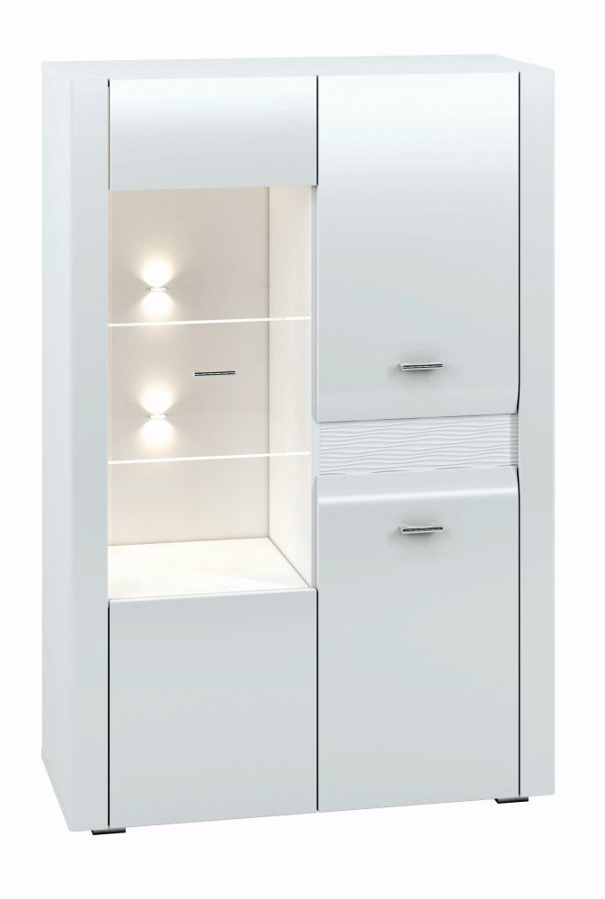 Vetrinetta "Heber" 05, bianco / bianco lucido - 138 x 92 x 42 cm (h x l x p), 3 ante e 8 scomparti