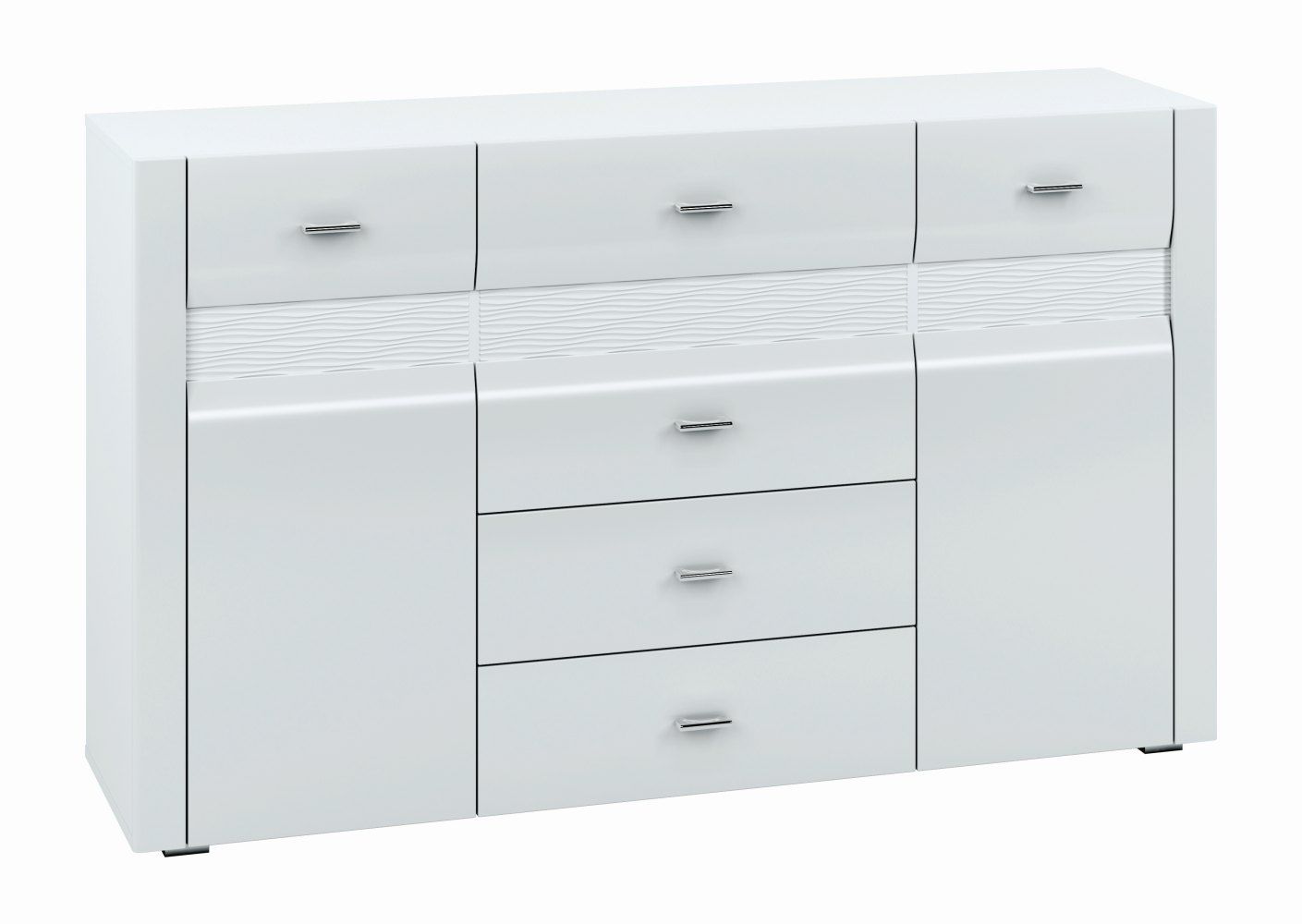 Cassettiera "Heber" 06, bianco / bianco lucido - 94 x 159 x 42 cm (h x l x p), 2 ante, 4 cassetti e 4 scomparti