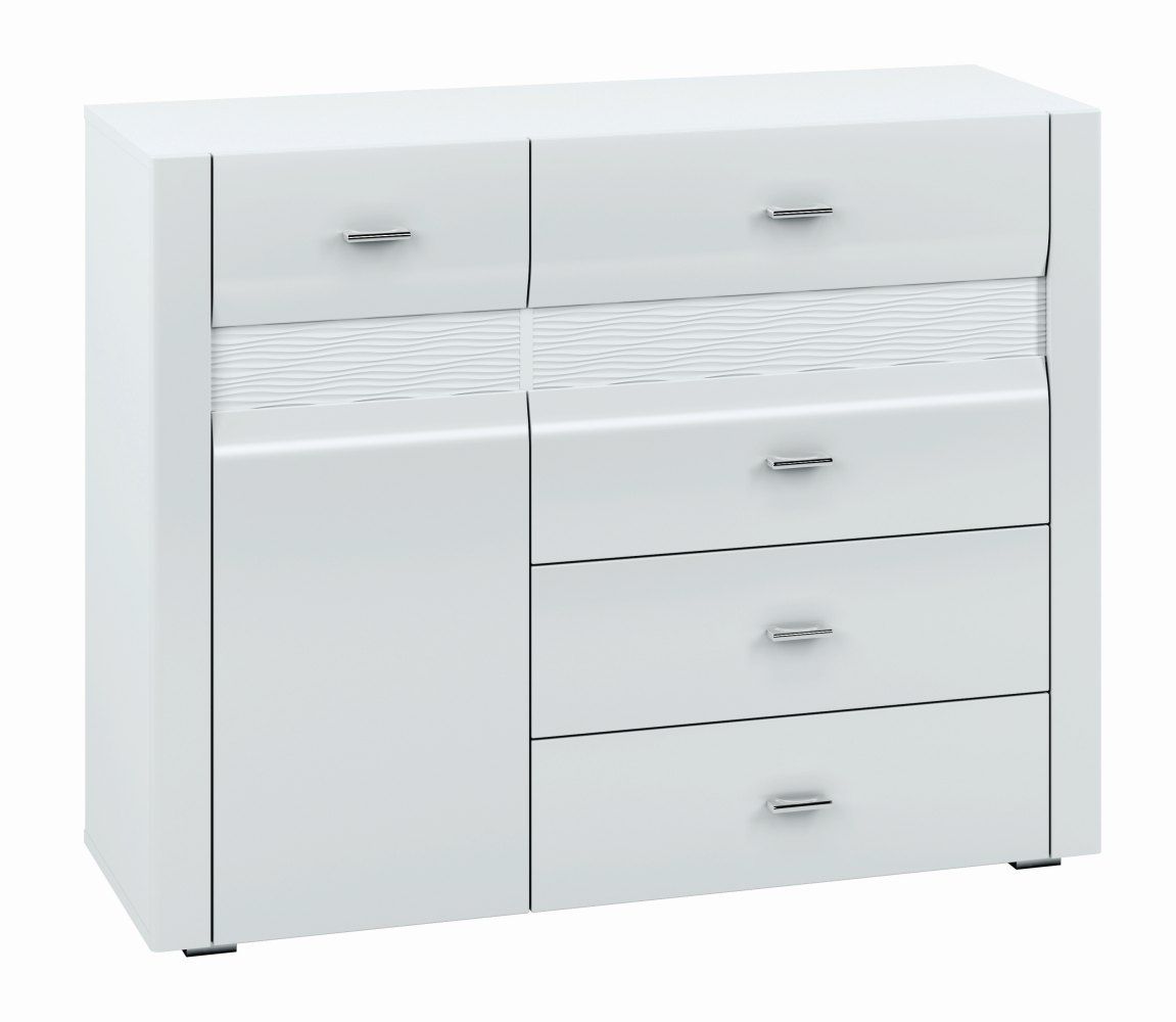 Cassettiera "Heber" 07, bianco / bianco lucido - 94 x 119 x 42 cm (h x l x p), 1 anta, 4 cassetti e 2 scomparti