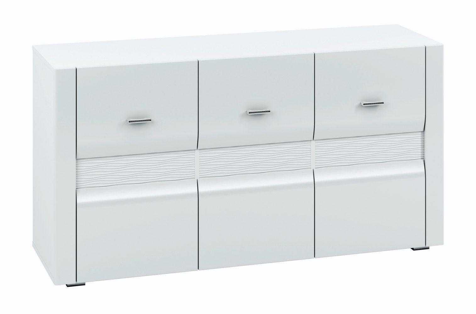 Cassettiera "Heber" 09, bianco / bianco lucido - 72 x 138 x 42 cm (h x l x p), 3 ante e 6 scomparti