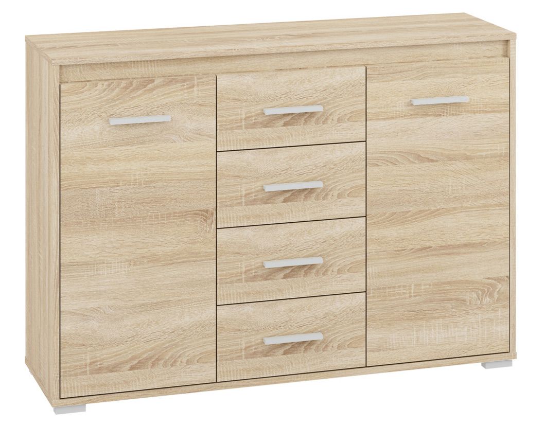 Cassettiera "Mochis" 14, rovere Sonoma chiaro con 3 inserti colorati - 85 x 120 x 34 cm (h x l x p), 2 ante, 4 cassetti e 4 scomparti