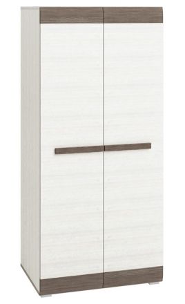 Armadio ad ante battenti Knoxville 01, in pino, bianco / grigio - 202 x 92 x 65 cm (h x l x p), con 2 ante e 6 scomparti