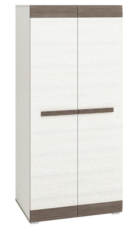 Armadio ad ante battenti Knoxville 01, in pino, bianco / grigio - 202 x 92 x 65 cm (h x l x p), con 2 ante e 6 scomparti