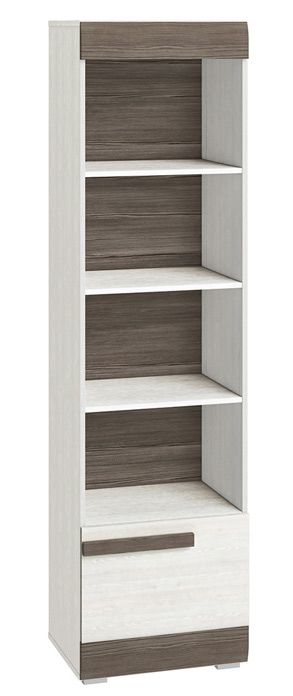 Scaffale Knoxville 04, in pino, bianco / grigio - 202 x 54 x 42 cm (h x l x p), con 1 porta e 5 scomparti