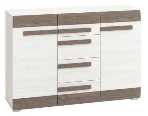 Cassettiera "Knoxville" 07, pino, bianco / grigio - 97 x 138 x 42 cm (h x l x p), 2 ante, 4 cassetti e 6 scomparti