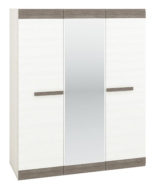 Armadio ad ante battenti "Knoxville" 27, bianco pino / grigio - 202 x 162 x 65 cm (h x l x p), 3 ante, 3 cassetti e 5 scomparti