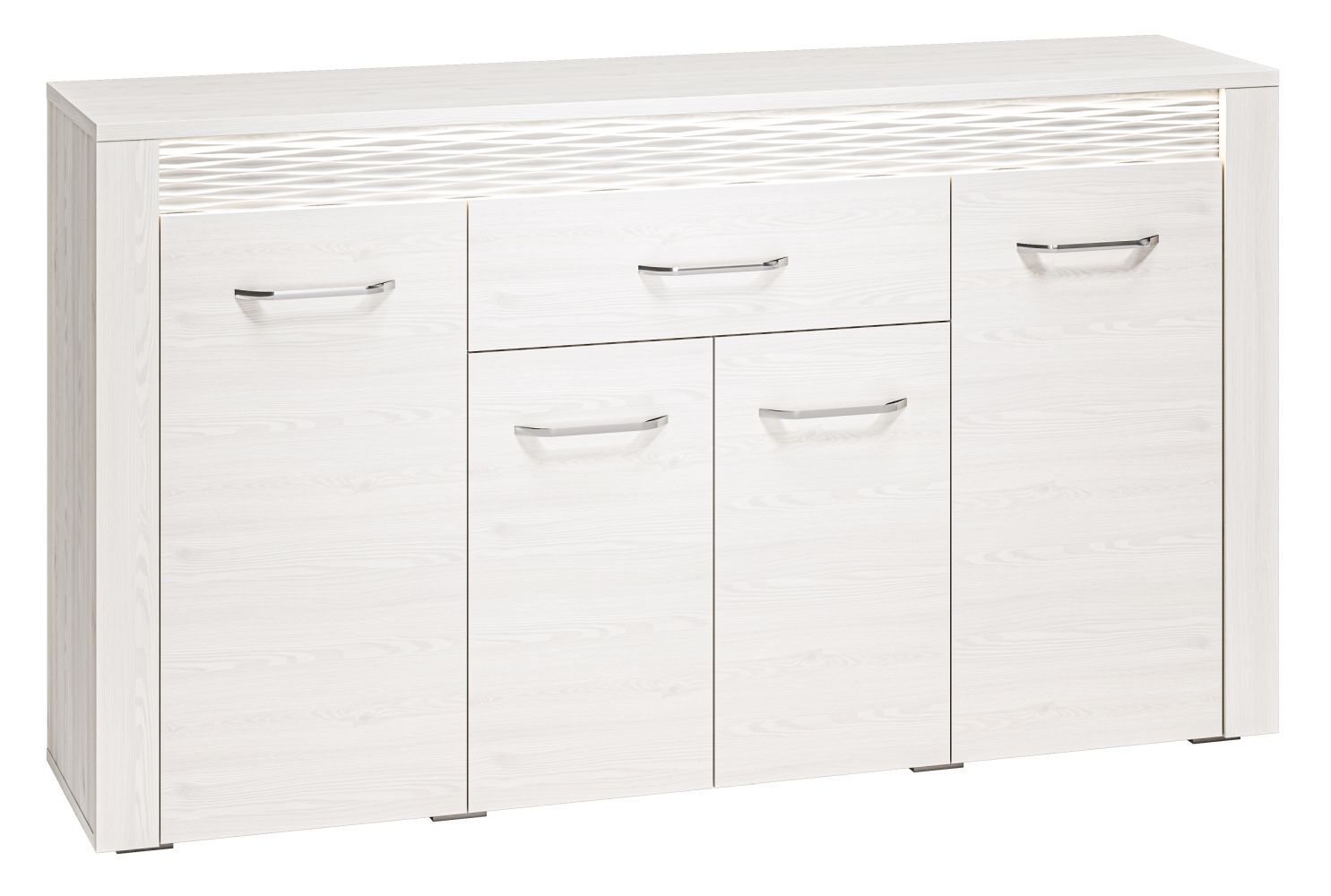 Cassettiera "Ullerslev" 08, pino, bianco - 94 x 165 x 40 cm (h x l x p), 4 ante, 1 cassetto e 6 scomparti