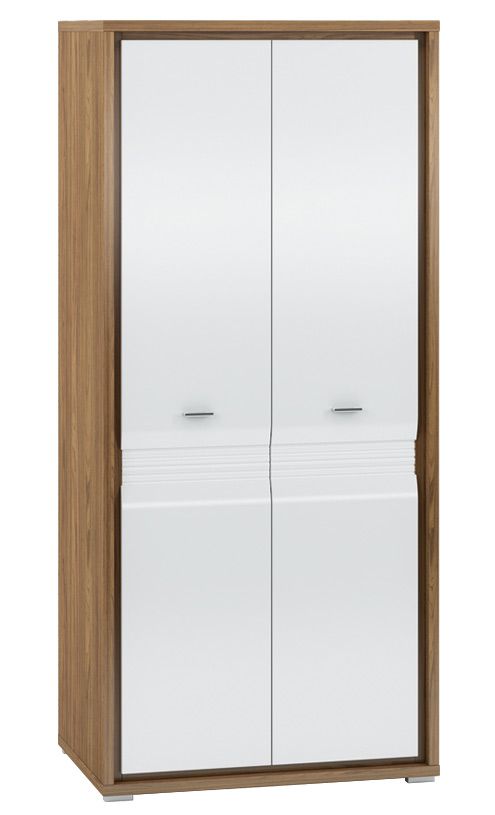 Armadio ad ante battenti "Tempe" 01, noce / bianco lucido, inserto bianco - 203 x 92 x 62 cm (h x l x p), 2 ante e 3 scomparti