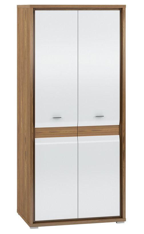 Armadio ad ante battenti "Tempe" 01, noce / bianco lucido, inserto in noce - 203 x 92 x 62 cm (h x l x p), 2 ante e 3 scomparti